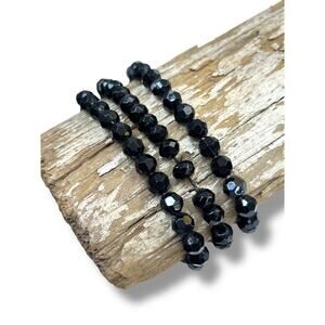 Set of 3 Black Stretch Bracelets Shiny Faceted Beads